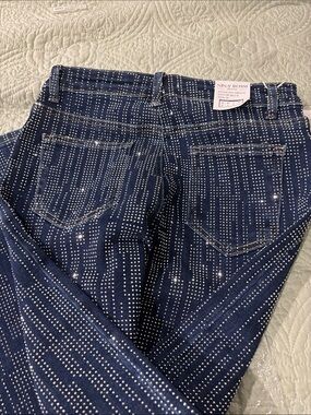 Nina Rossi  Crystal Rain Wide Leg Jeans with Rhinestones  31 inches in length